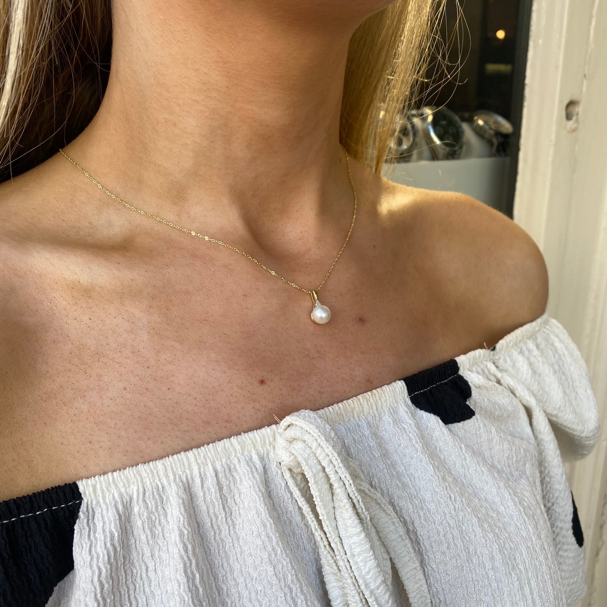 9ct Gold Pearl & Diamond Necklace - John Ross Jewellers