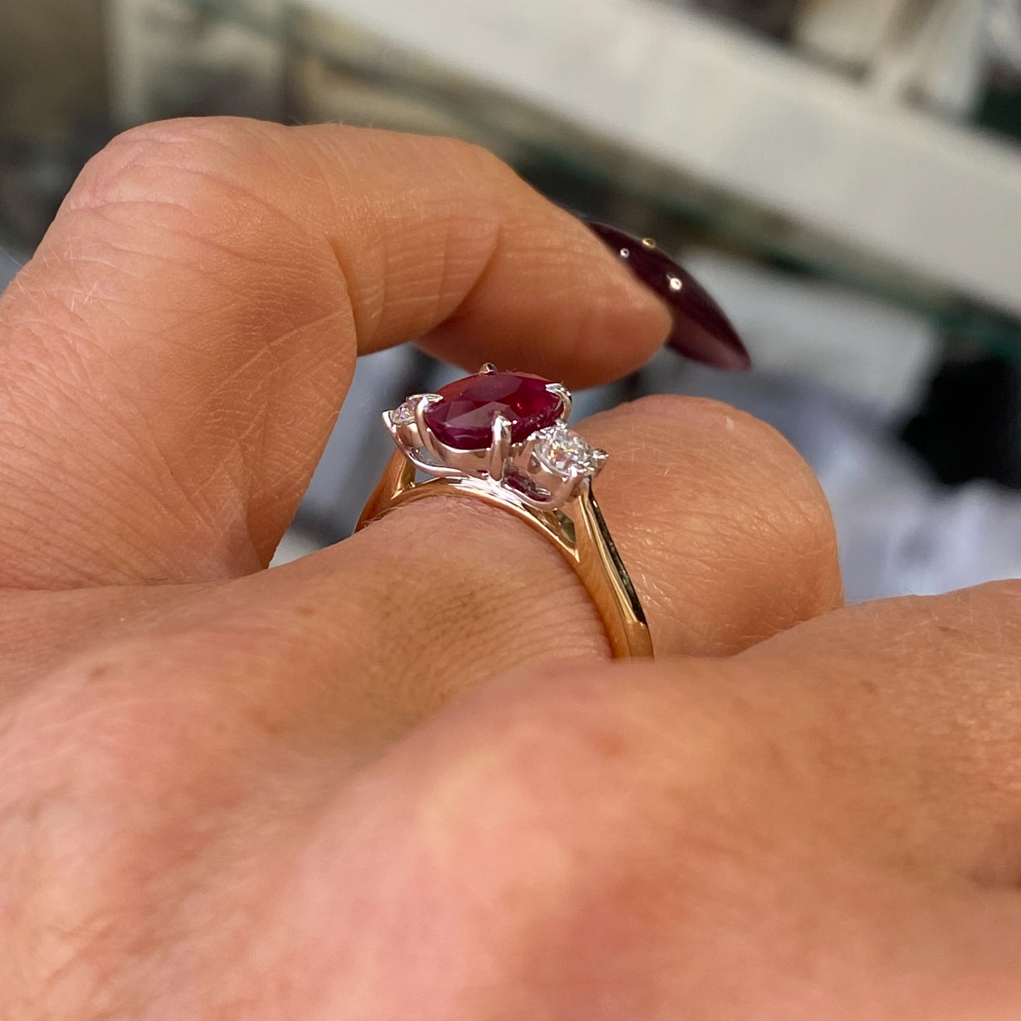 18ct Gold Ruby & Diamond Trilogy Ring