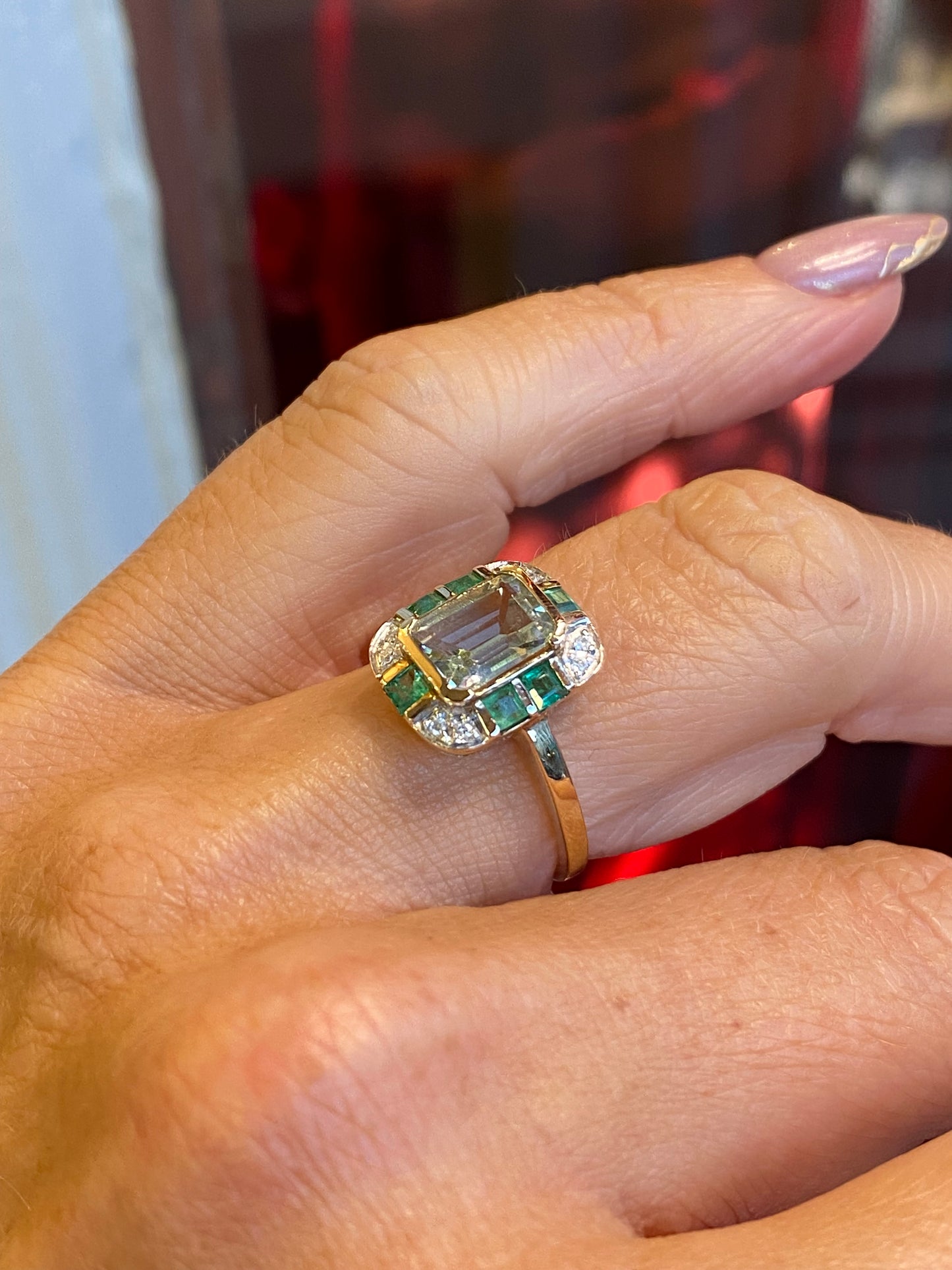 9ct Gold Green Amethyst, Emerald & Diamond Ring - John Ross Jewellers