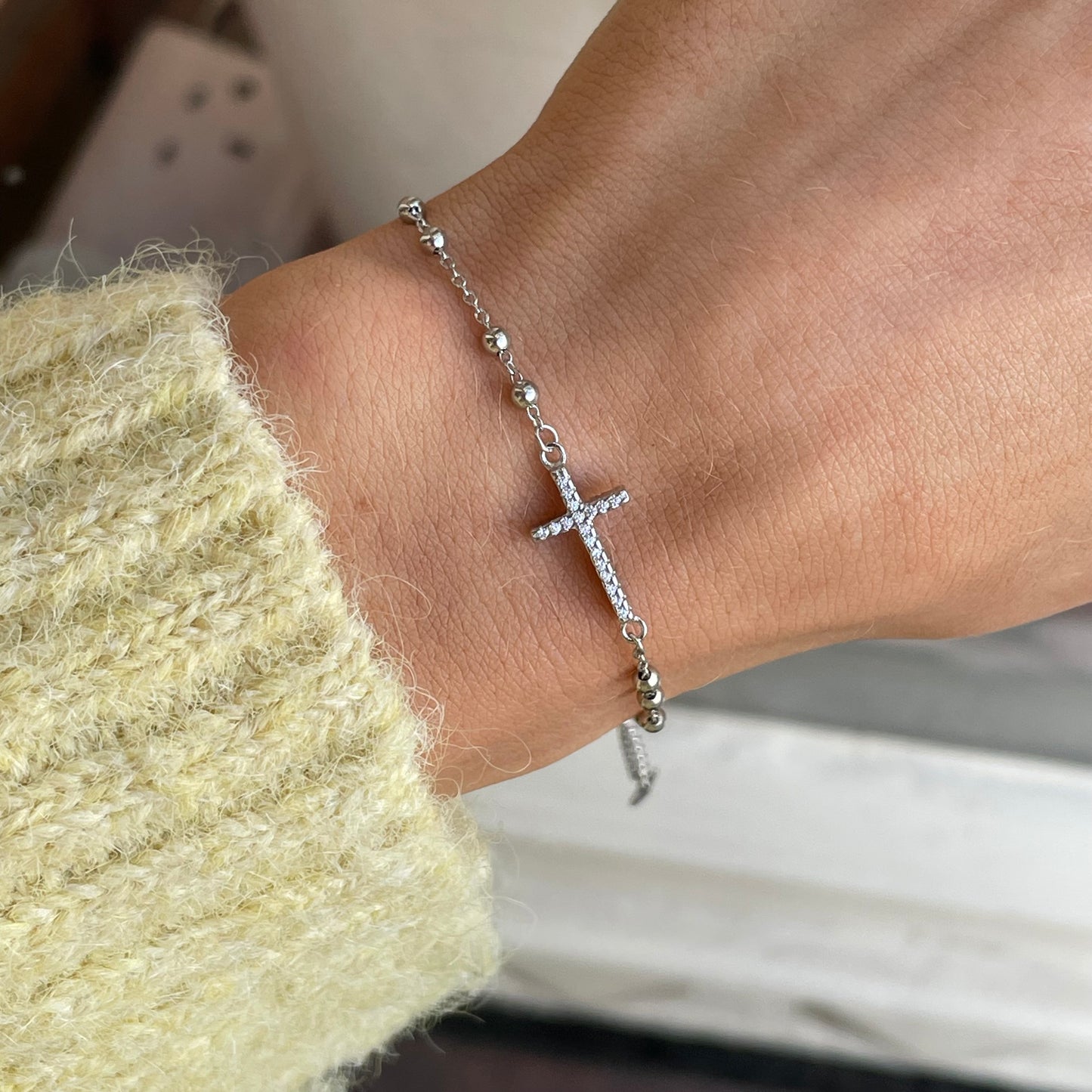 Silver CZ Miraculous Rosary Bracelet by Comero, 17+3cm, featuring sparkling cubic zirconia beads and intricate religious charm.