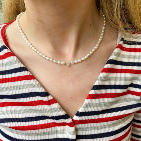 9ct Gold Freshwater Pearl & Diamond Necklace - John Ross Jewellers
