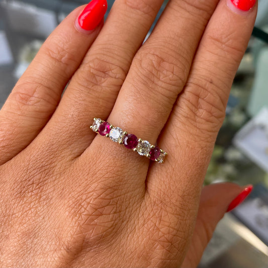9ct Gold Red & White CZ Seven Stone Eternity Ring