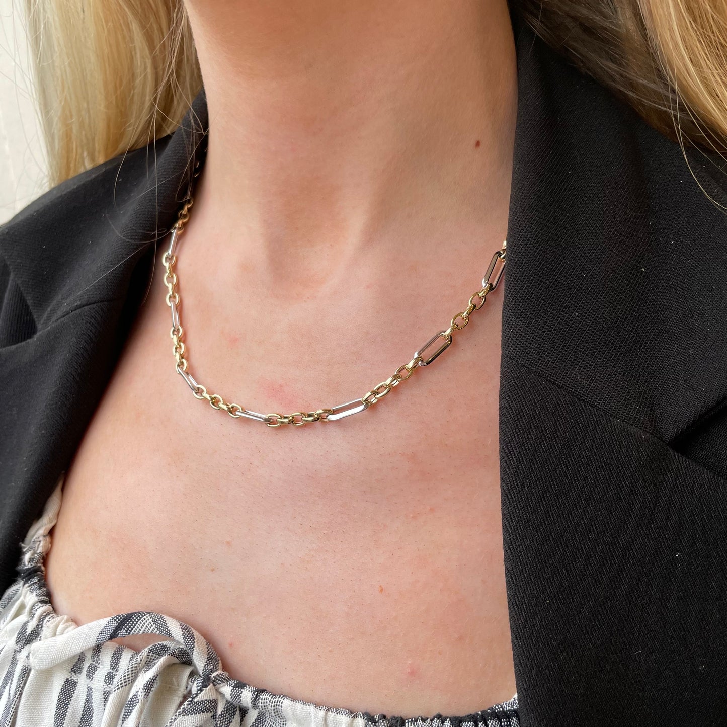 9ct Gold Modern Figaro Two Tone Necklace - John Ross Jewellers