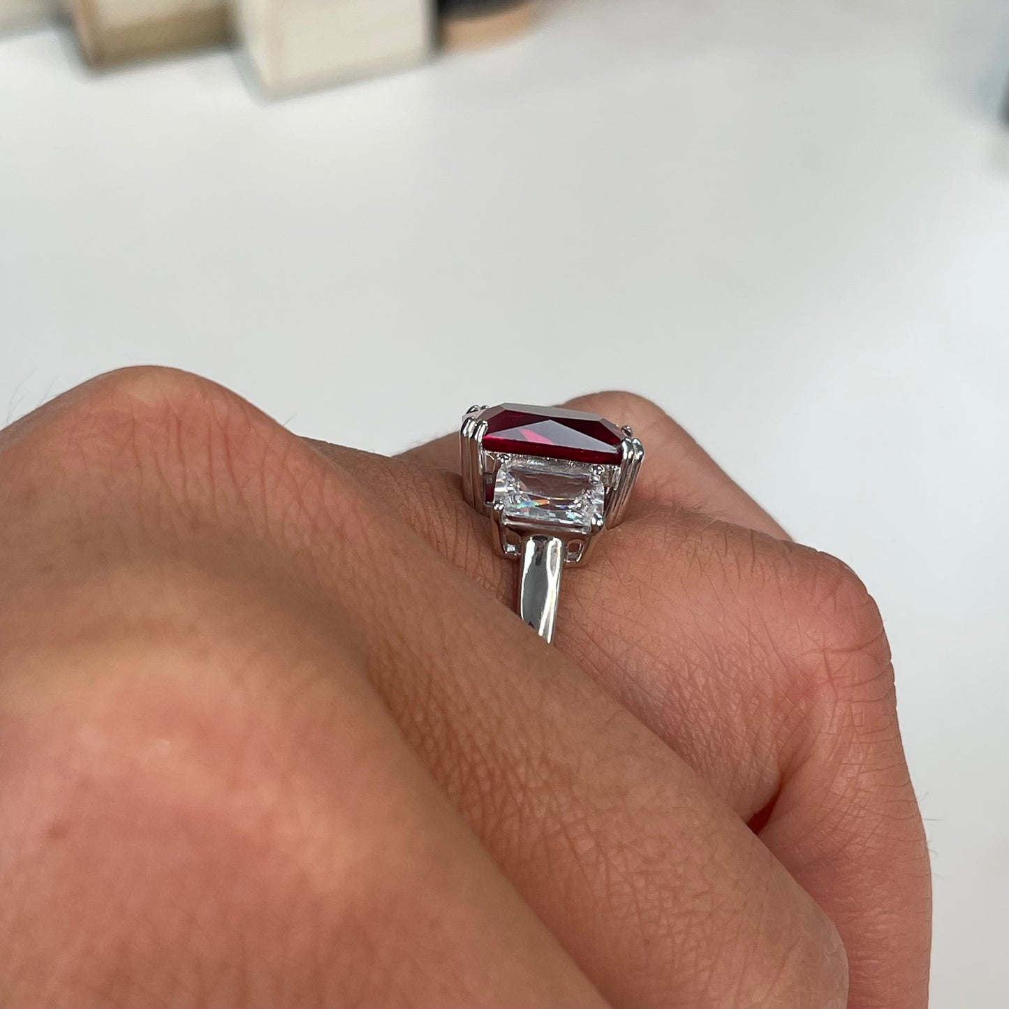 Silver Ruby Red Trilogy Cocktail Ring - John Ross Jewellers