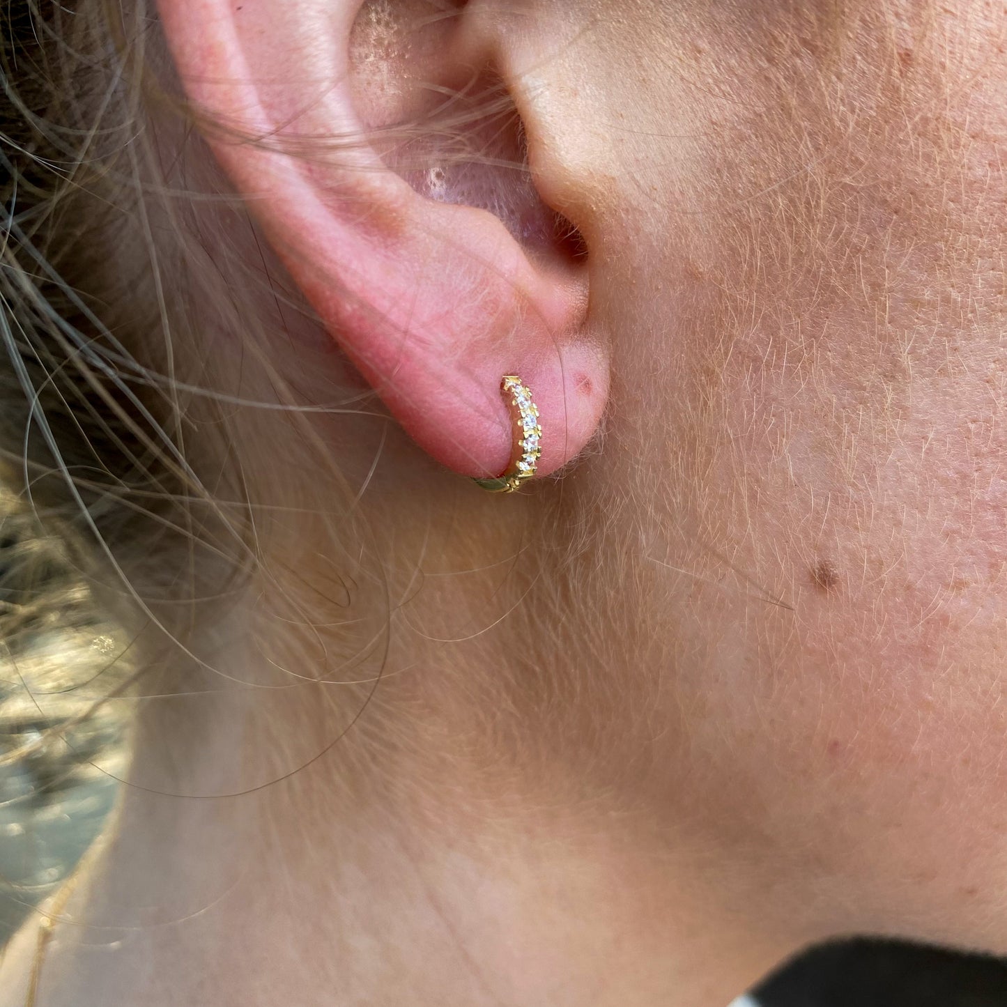 9ct Gold 7mm Huggie Hoop Earrings | White CZ - John Ross Jewellers