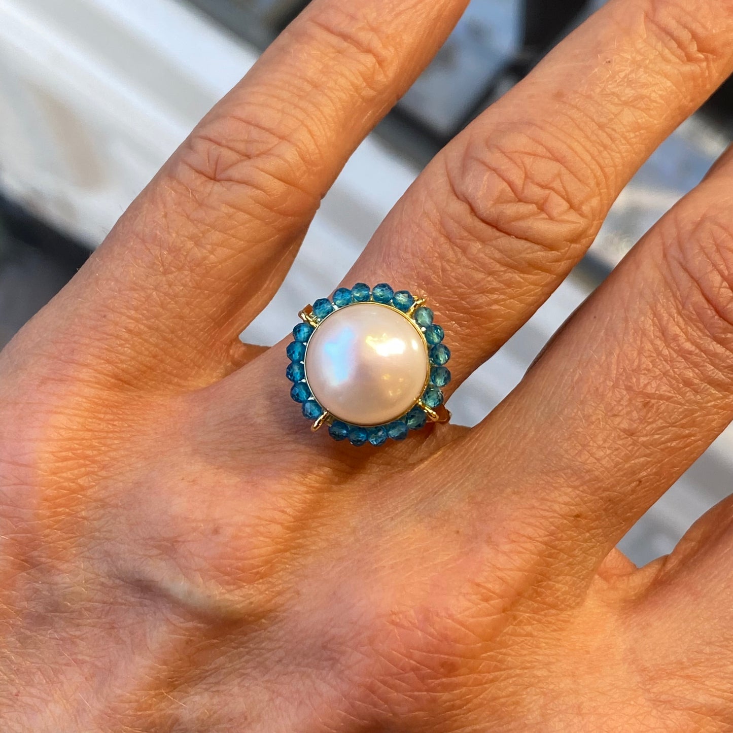 Baroque Pearl & Crystal Ring | Blue