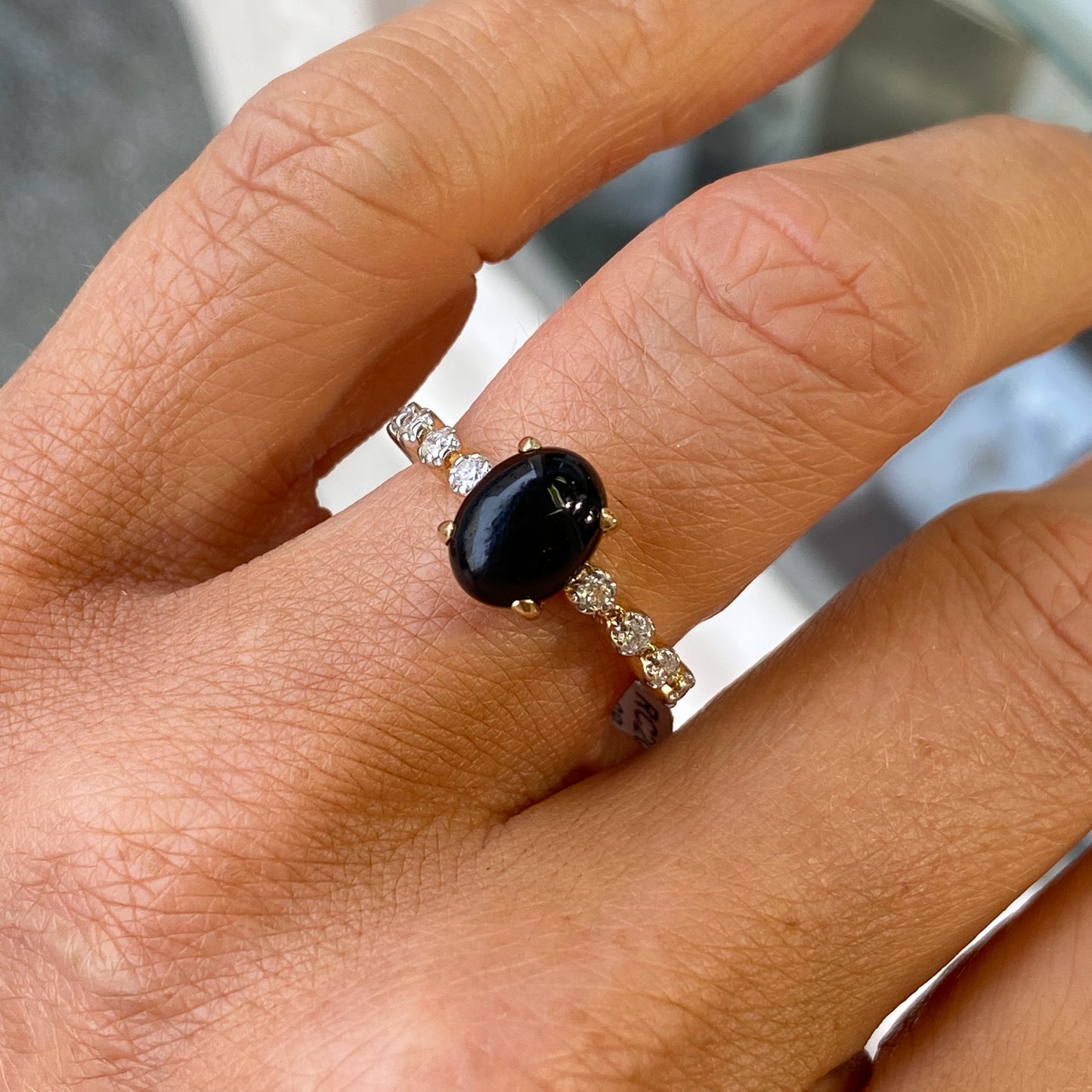 9ct Yellow Gold Onyx & Diamond Ring