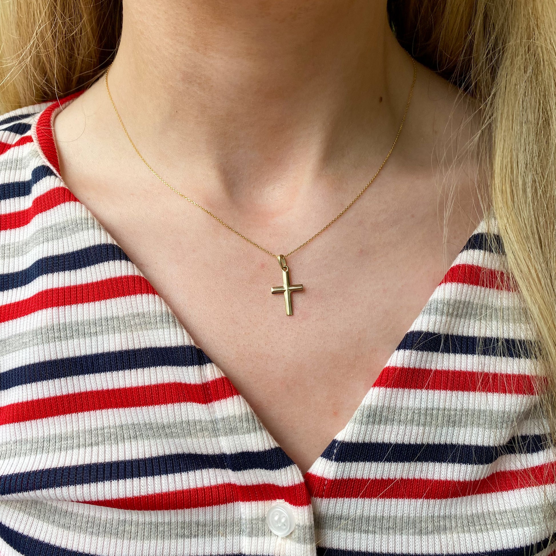 9ct Gold Chamfered Cross Pendant | Small - John Ross Jewellers