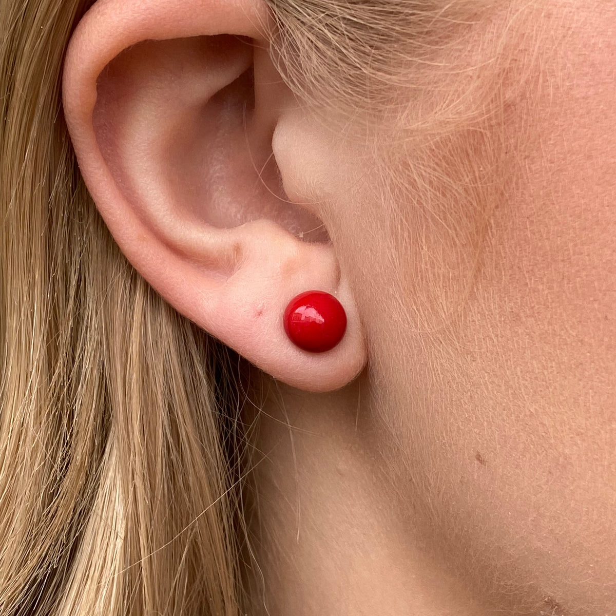 Sunshine Faux Red Coral Stud Earrings | 8mm