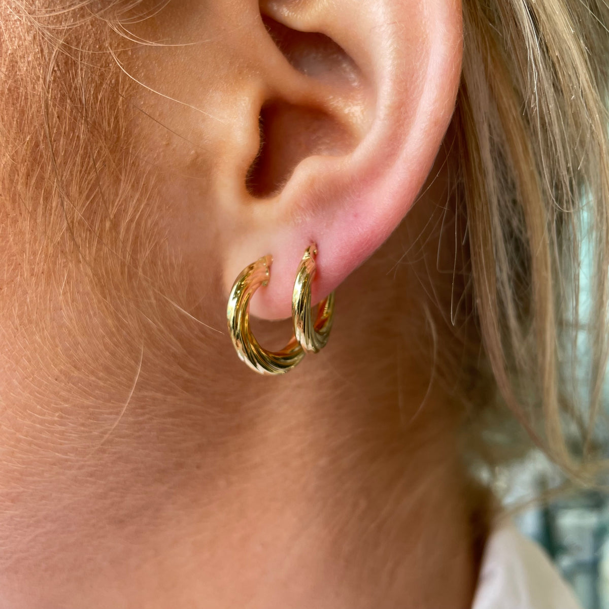 9ct Gold Flat Twist Creole Hoop Earrings | 12mm