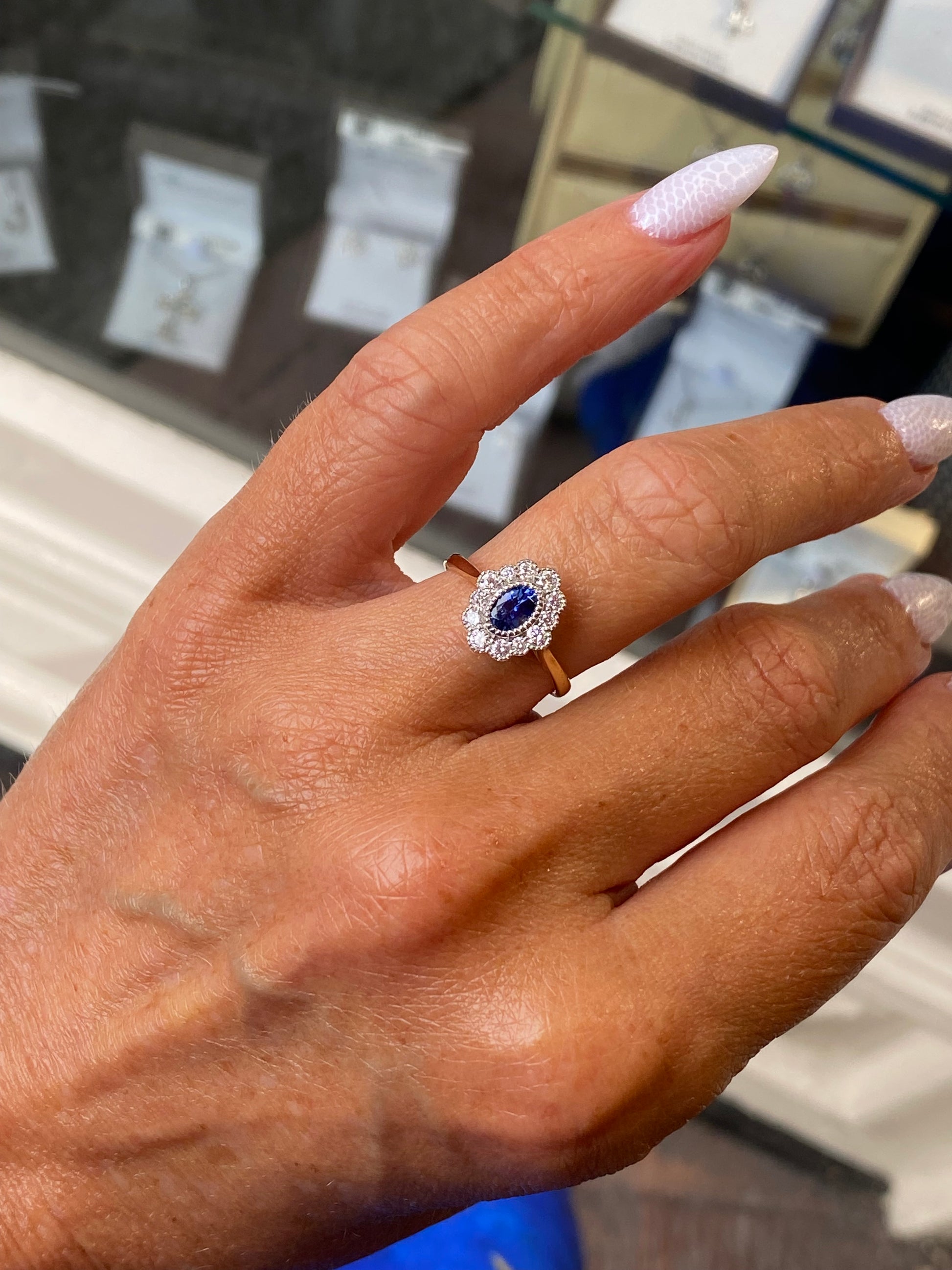 18ct Gold Sapphire & Diamond Cluster Ring - John Ross Jewellers