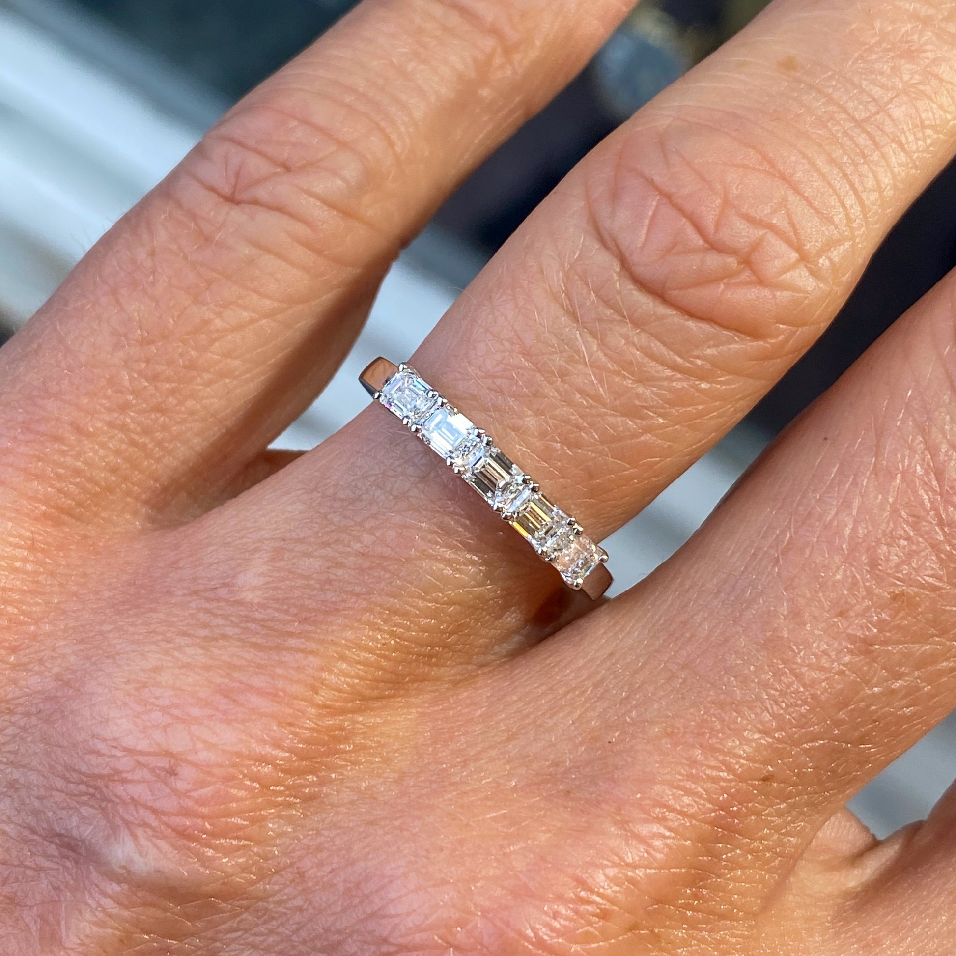 Platinum Emerald Cut Five Stone Diamond Eternity Ring | 0.95ct - John Ross Jewellers
