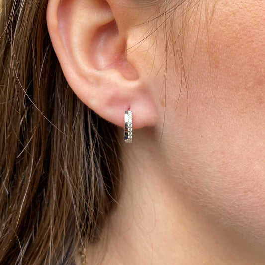 9ct White Gold CZ Hoop Earrings | 13mm