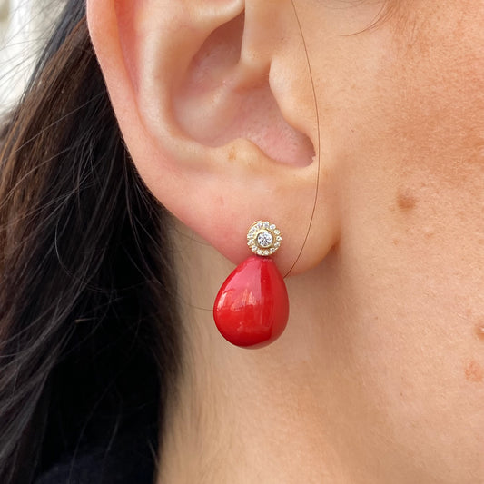 Sunshine Faux Red Coral & CZ Drop Earrings