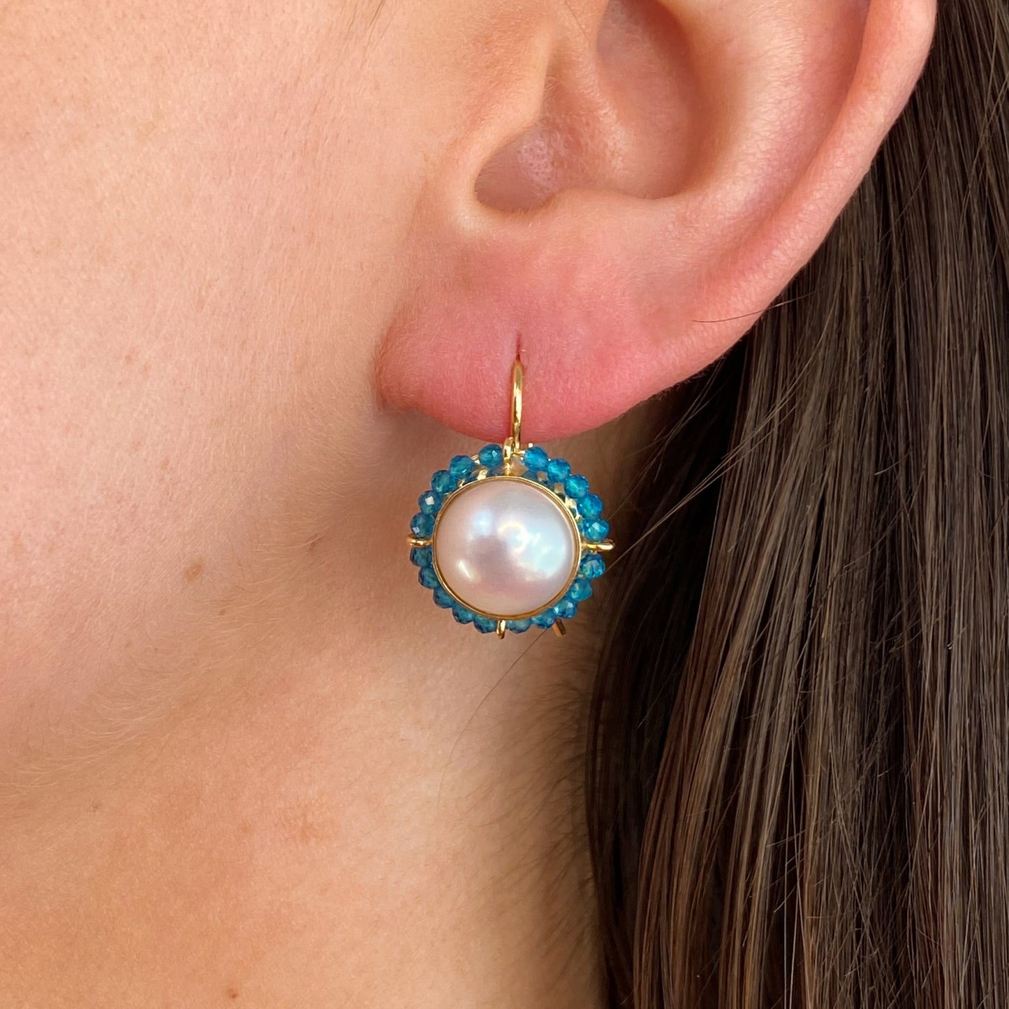 Baroque Pearl & Crystal Drop Earrings | Blue