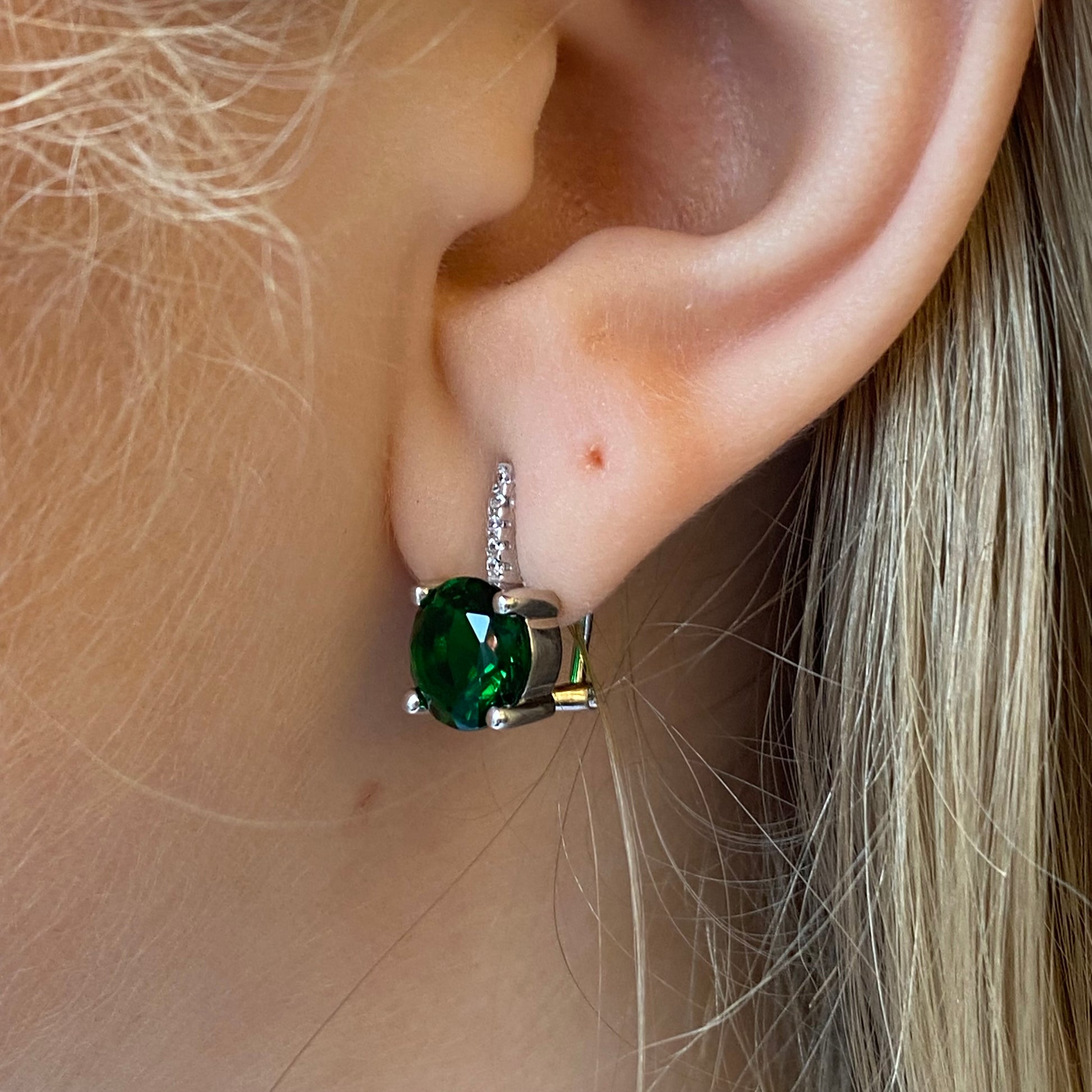 Silver Emerald Green CZ Stud Earrings | Clip Wires - John Ross Jewellers