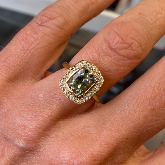 9ct Gold Green Amethyst & Diamond Ring - John Ross Jewellers