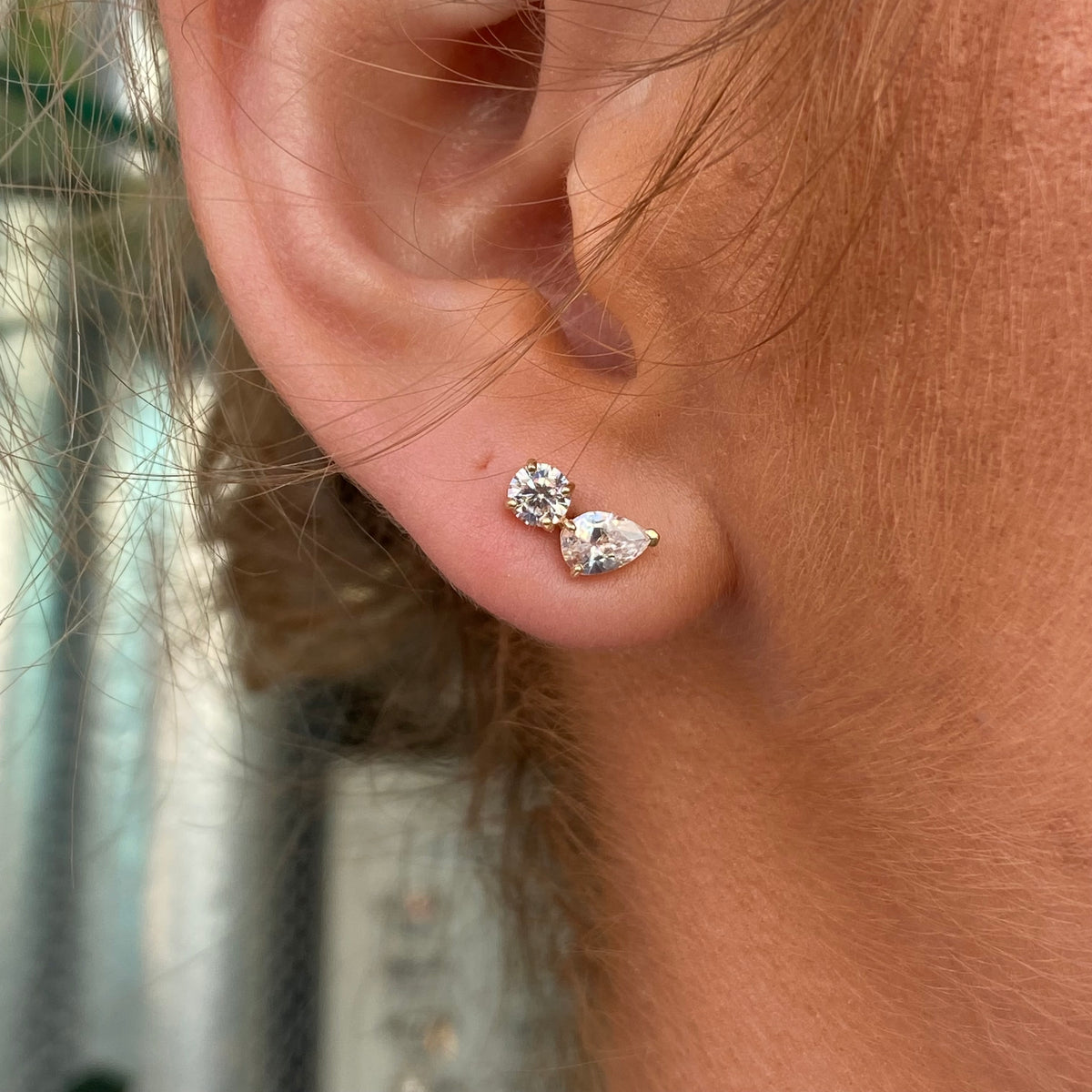 9ct Gold CZ Moi et Toi Stud Earrings