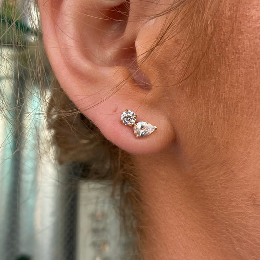 9ct Gold CZ Moi et Toi Stud Earrings