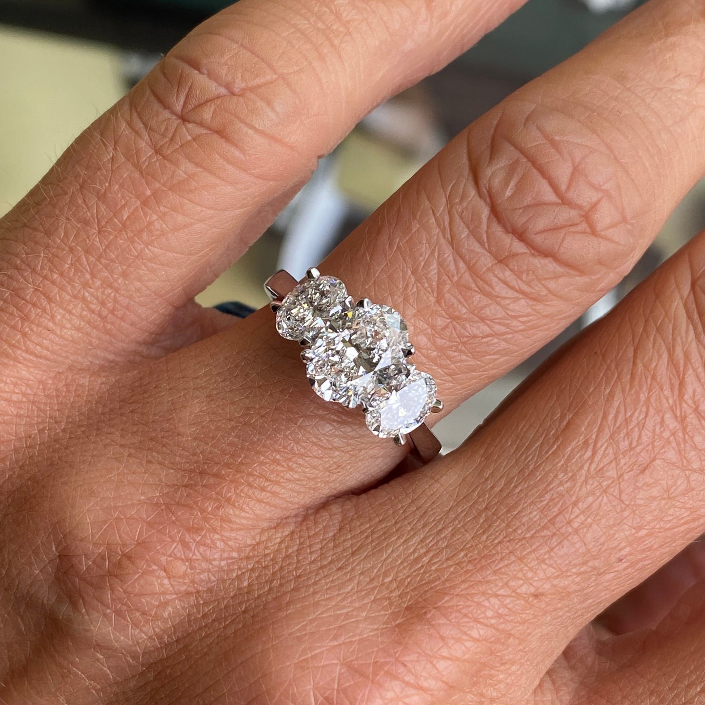 Platinum Oval Trilogy Engagement Ring | Lab Grown Certified 2.81ct
