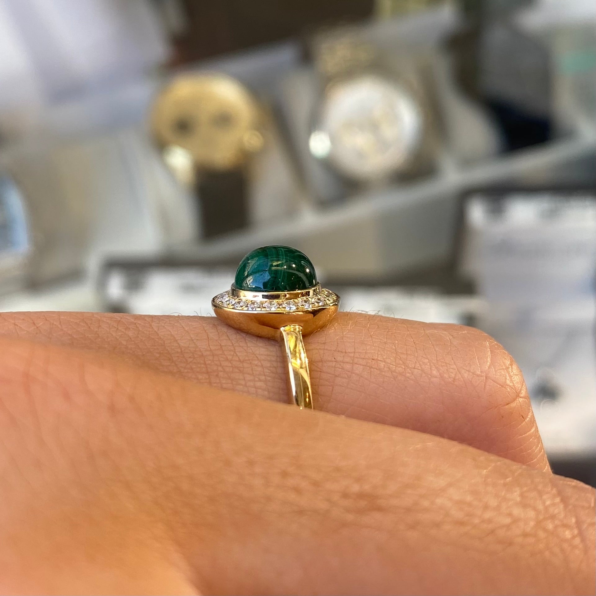 9ct Gold Malachite & Diamond Ring - John Ross Jewellers