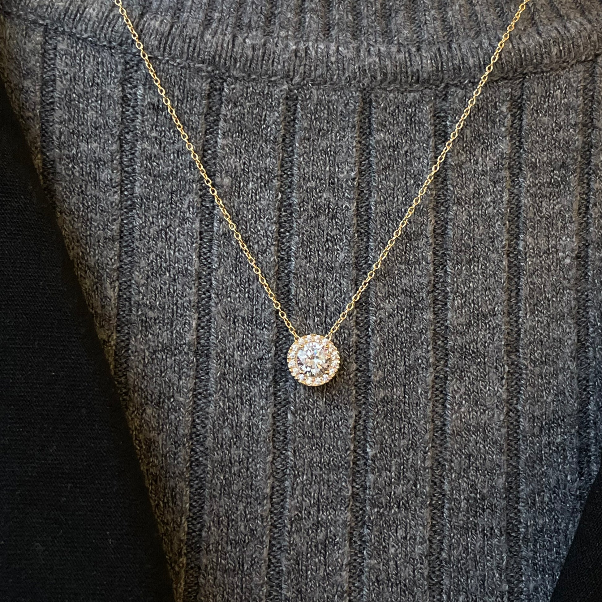 9ct Gold CZ Solitaire Halo Necklace - John Ross Jewellers