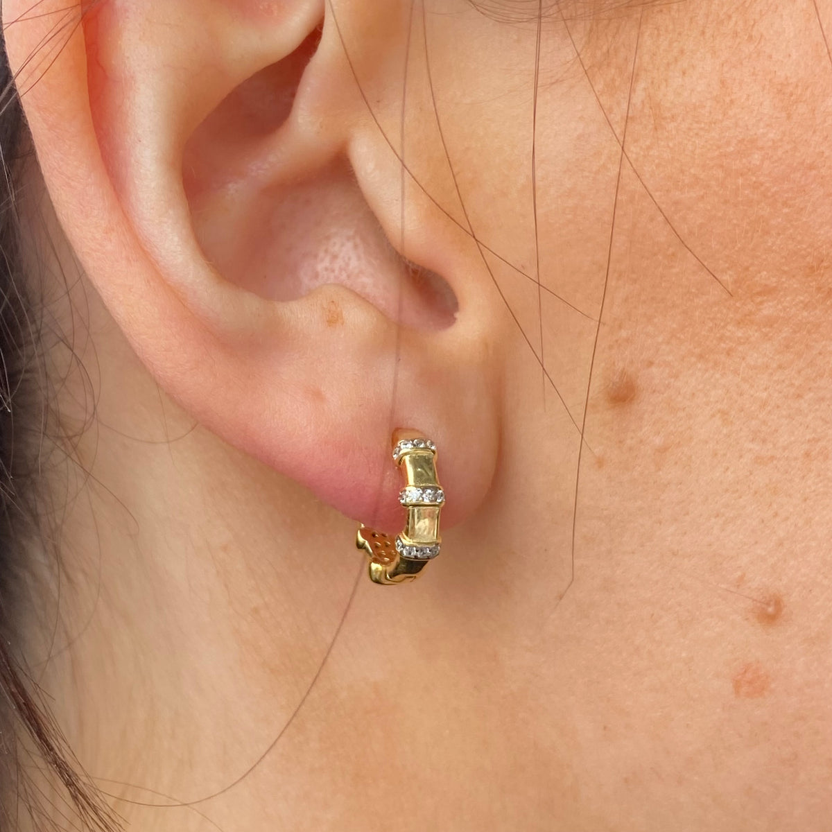 Sunshine Two Tone CZ Huggie Hoop Earrings