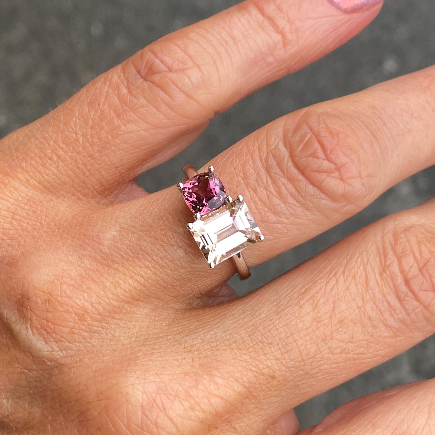 18ct White Gold Morganite & Pink Tourmaline Moi et Toi Ring - John Ross Jewellers