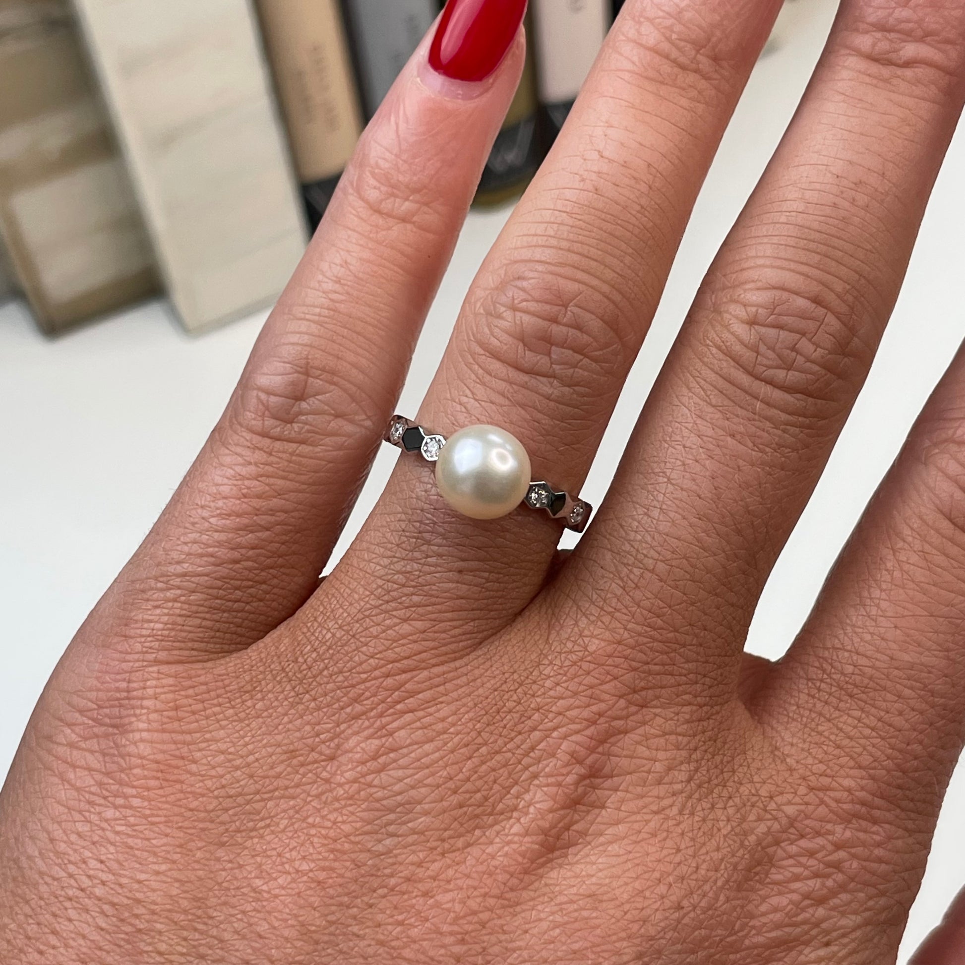 Silver Freshwater Pearl & CZ Ring| 8mm - John Ross Jewellers