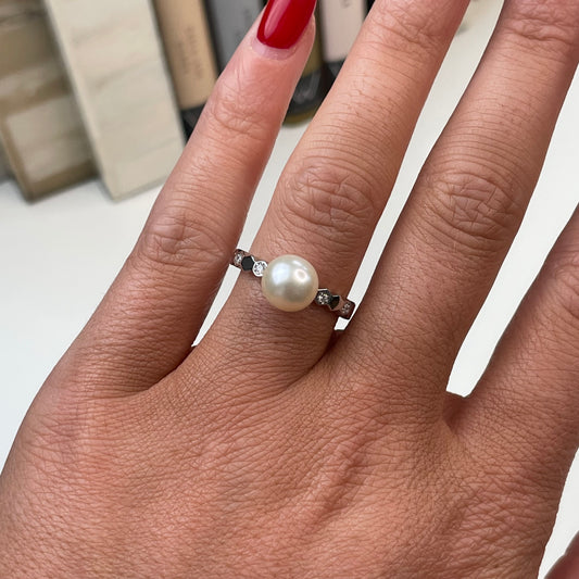 Silver Freshwater Pearl & CZ Ring| 8mm - John Ross Jewellers