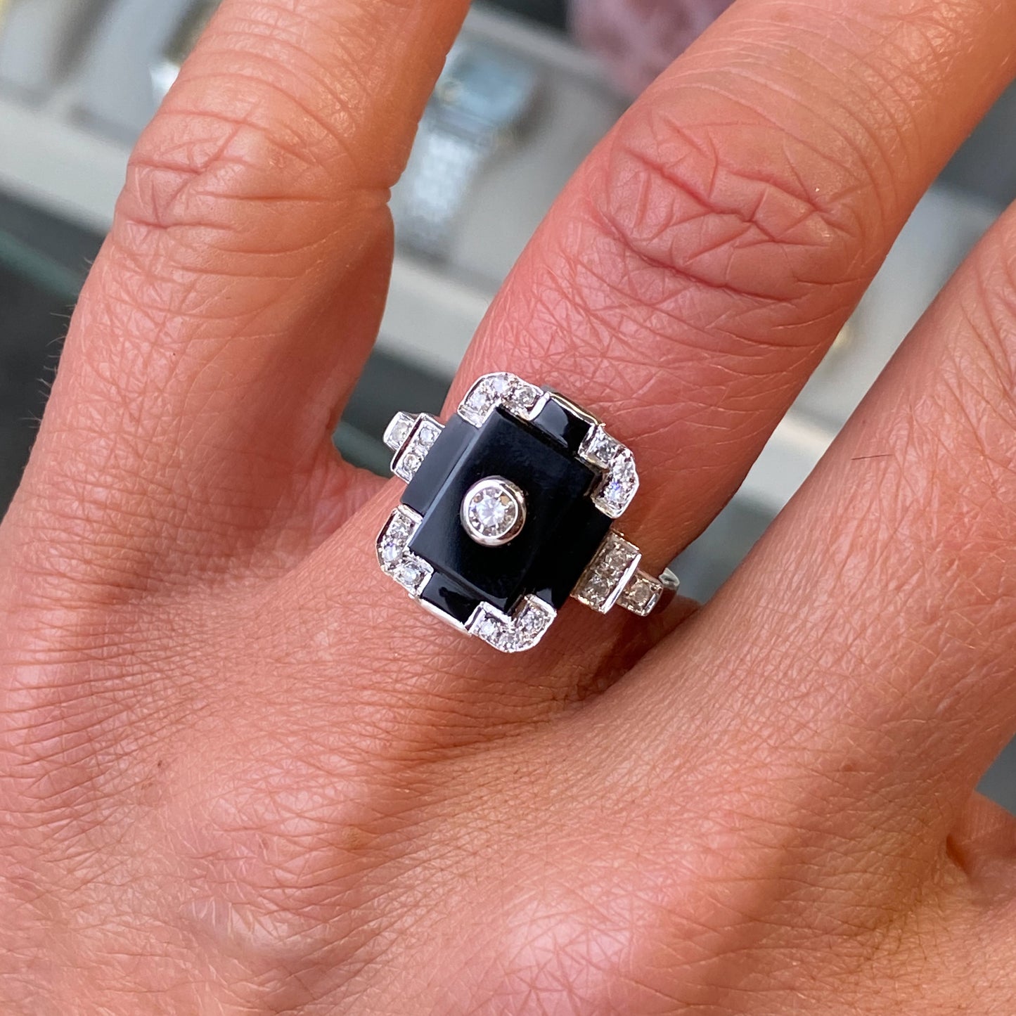 9ct White Gold Onyx & Diamond Ring - John Ross Jewellers