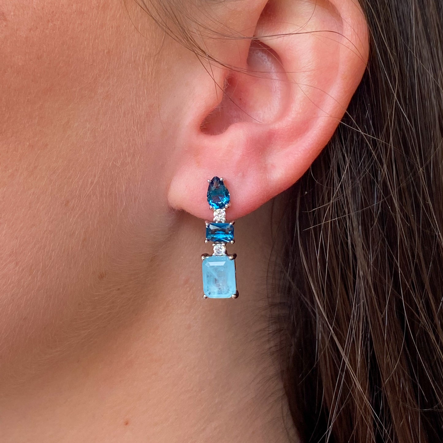 Silver CZ Azure Drop Earrings