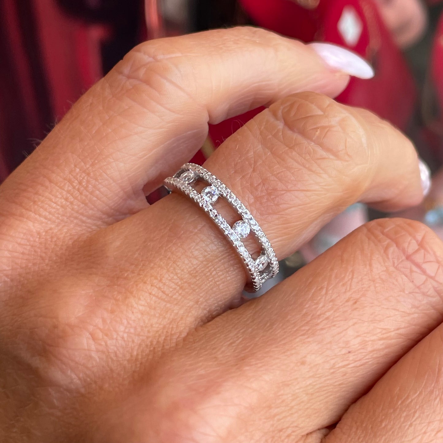 Silver CZ Two Row Ring