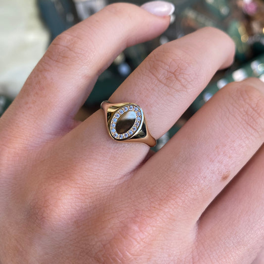 9ct Gold Oval CZ Signet Ring