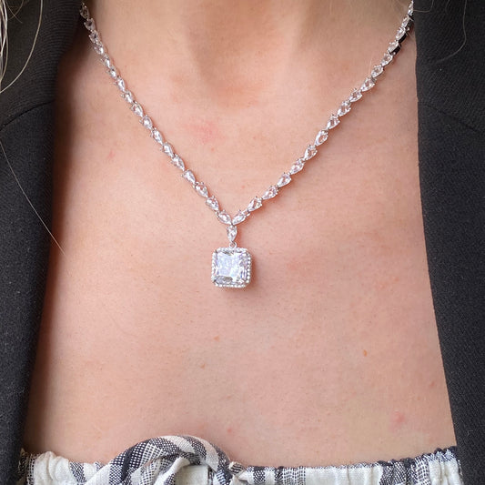 Silver CZ Centrepiece Tennis Necklace | 43+6cm - John Ross Jewellers