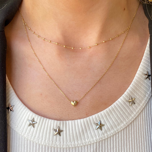 9ct Gold Puffed Heart Slider Necklace | 43cm - John Ross Jewellers