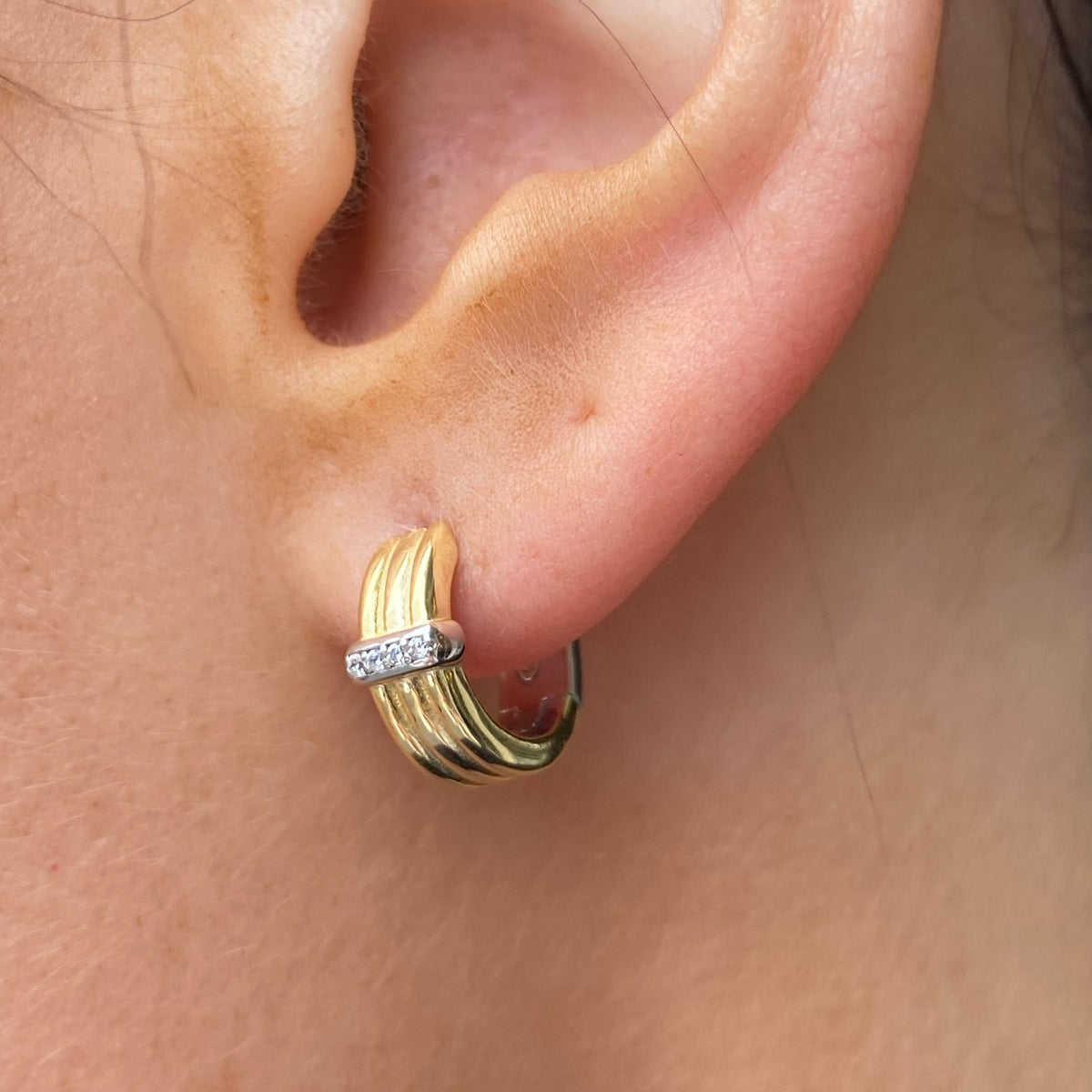 Sunshine CZ Ribbed Wide Huggie Hoop Earrings | 12mm