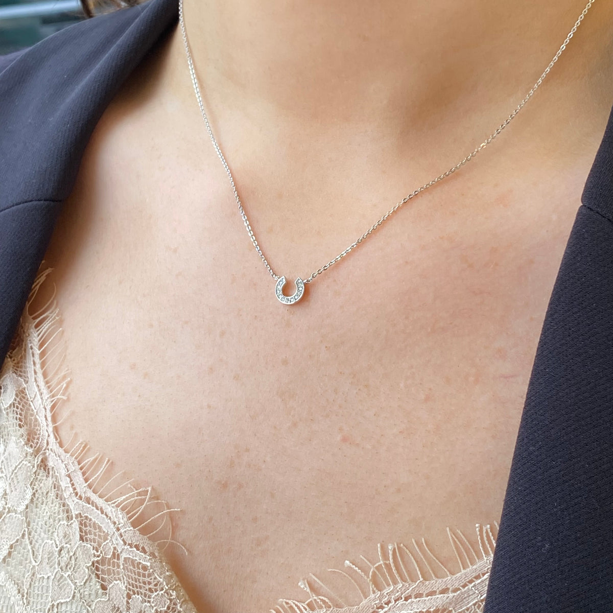 Silver CZ Horseshoe Necklace