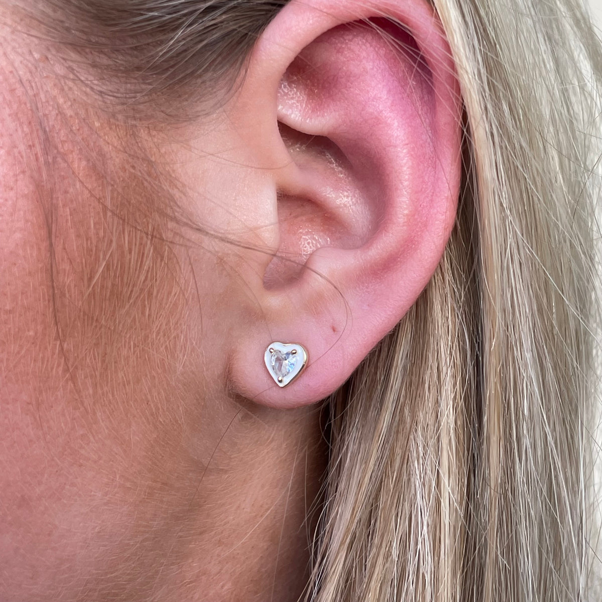 Sunshine Rubover Heart CZ Stud Earrings