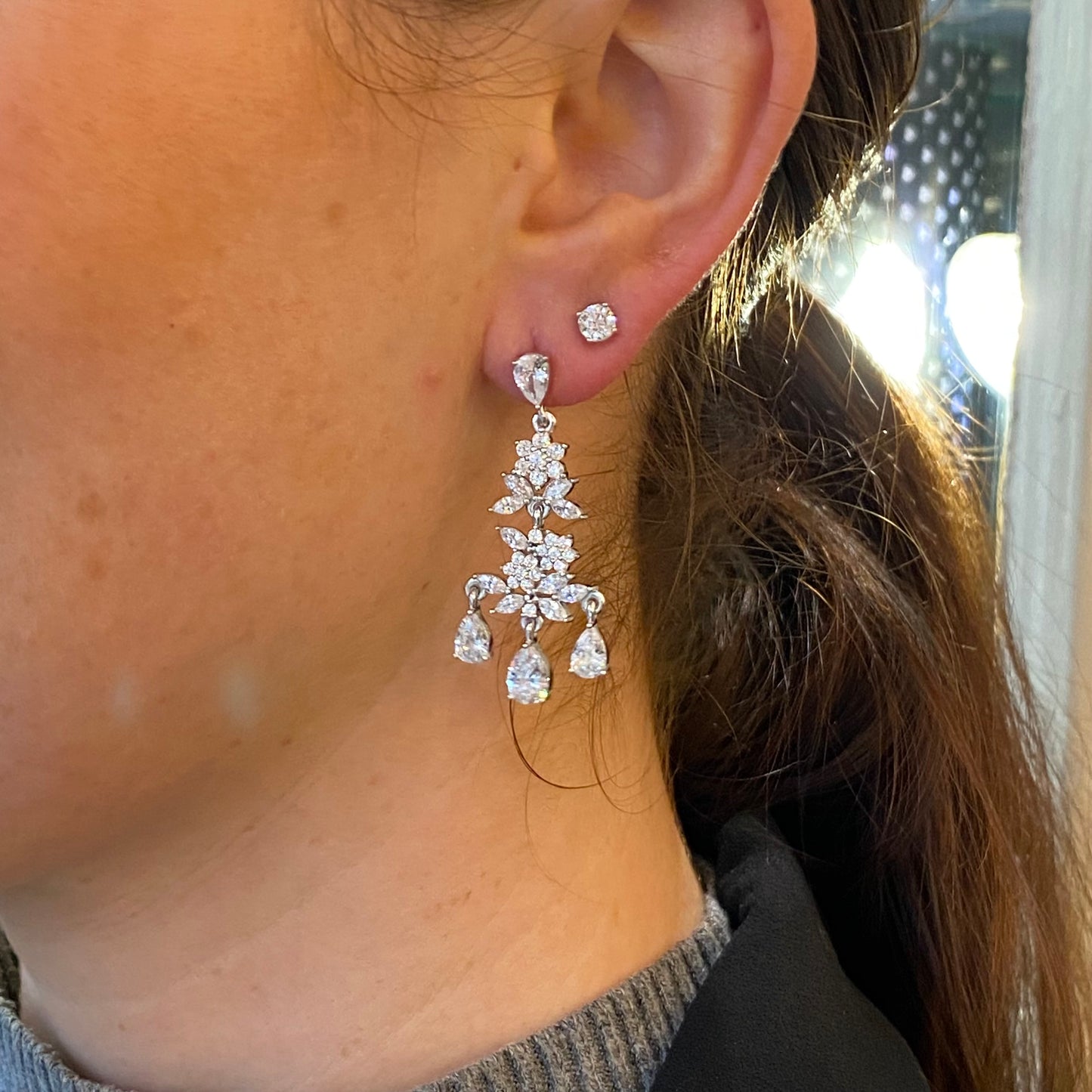 Silver CZ Chandelier Drop Earrings - John Ross Jewellers