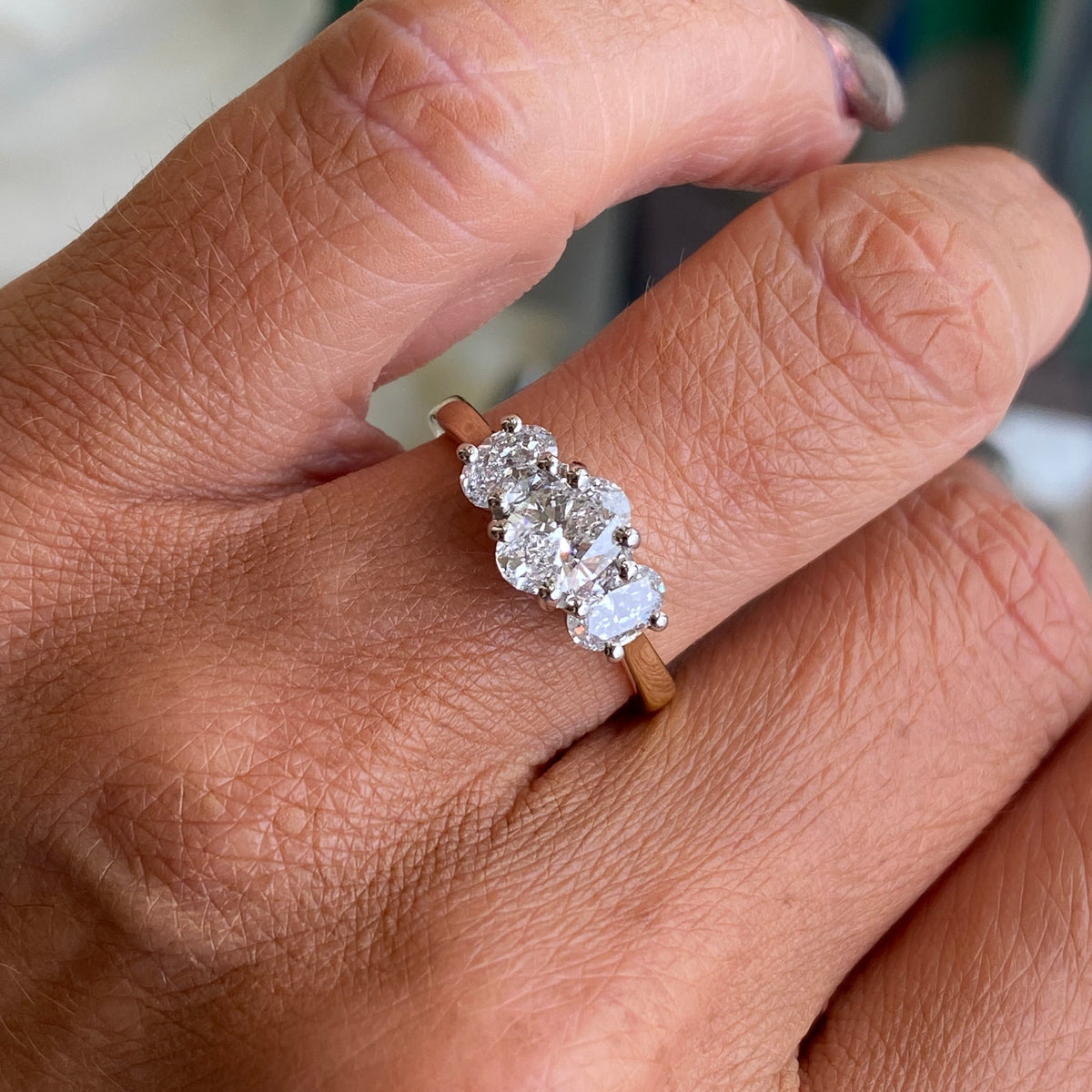 18ct Gold Oval Trilogy Engagement Ring | Certified Lab Grown 1.45ct