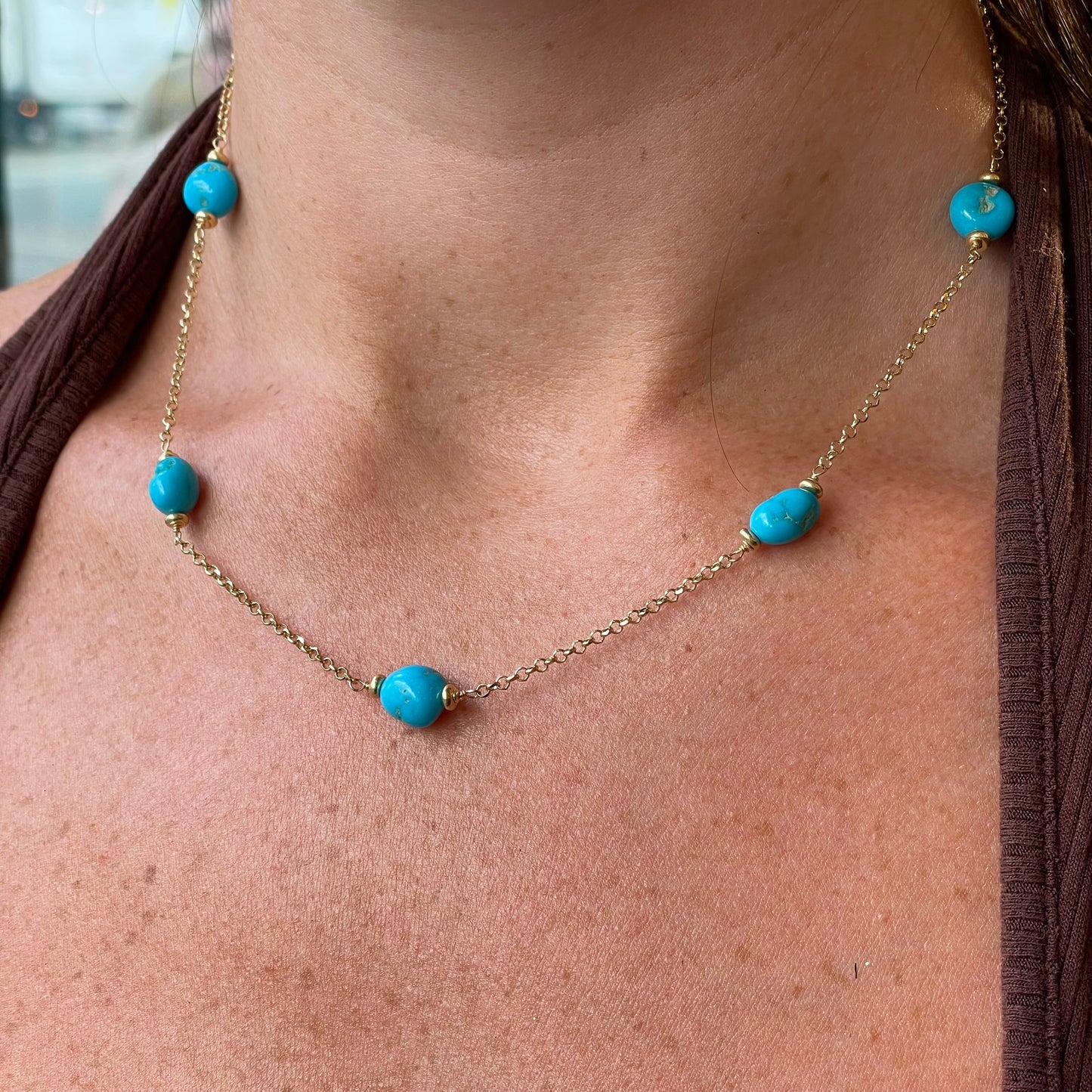 18ct Gold Mini Turquoise & Chain Berry Necklace