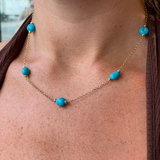 18ct Gold Mini Turquoise & Chain Berry Necklace