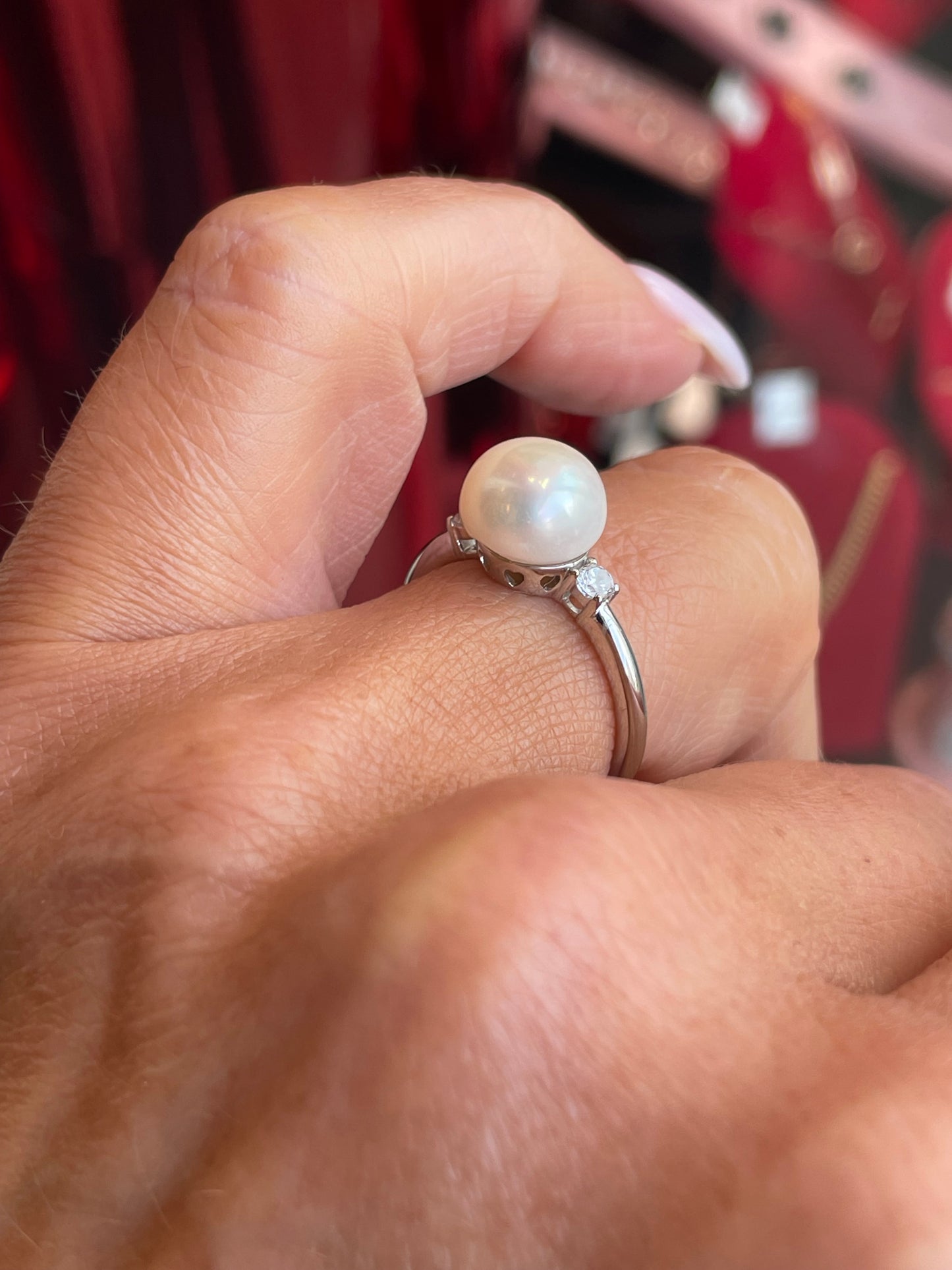 Silver Freshwater Pearl & CZ Trilogy Ring| 8mm - John Ross Jewellers