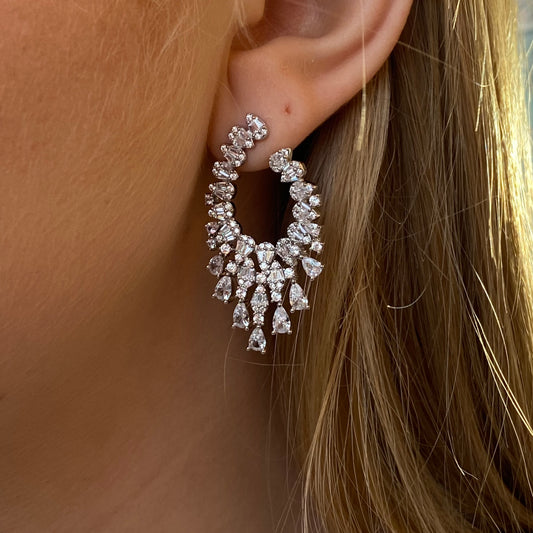 Silver Peacock Tail CZ Drop Earrings - John Ross Jewellers