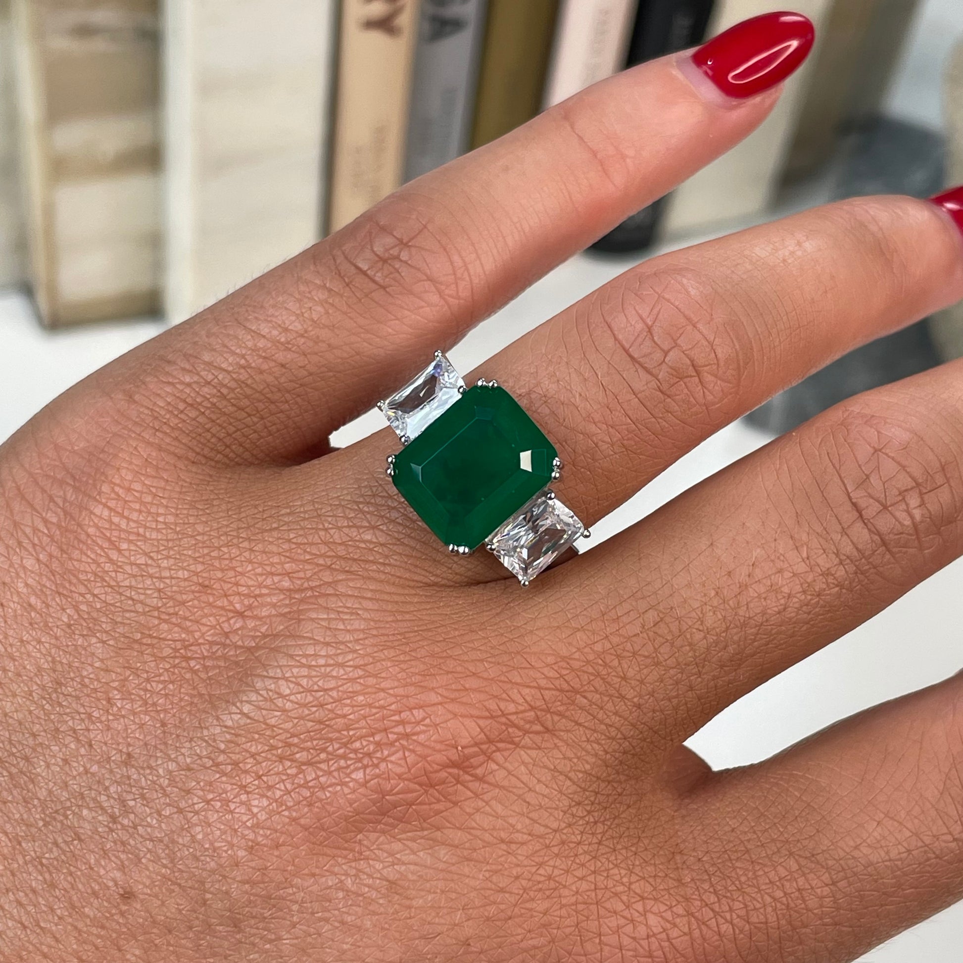 Silver Emerald Green Trilogy Cocktail Ring - John Ross Jewellers