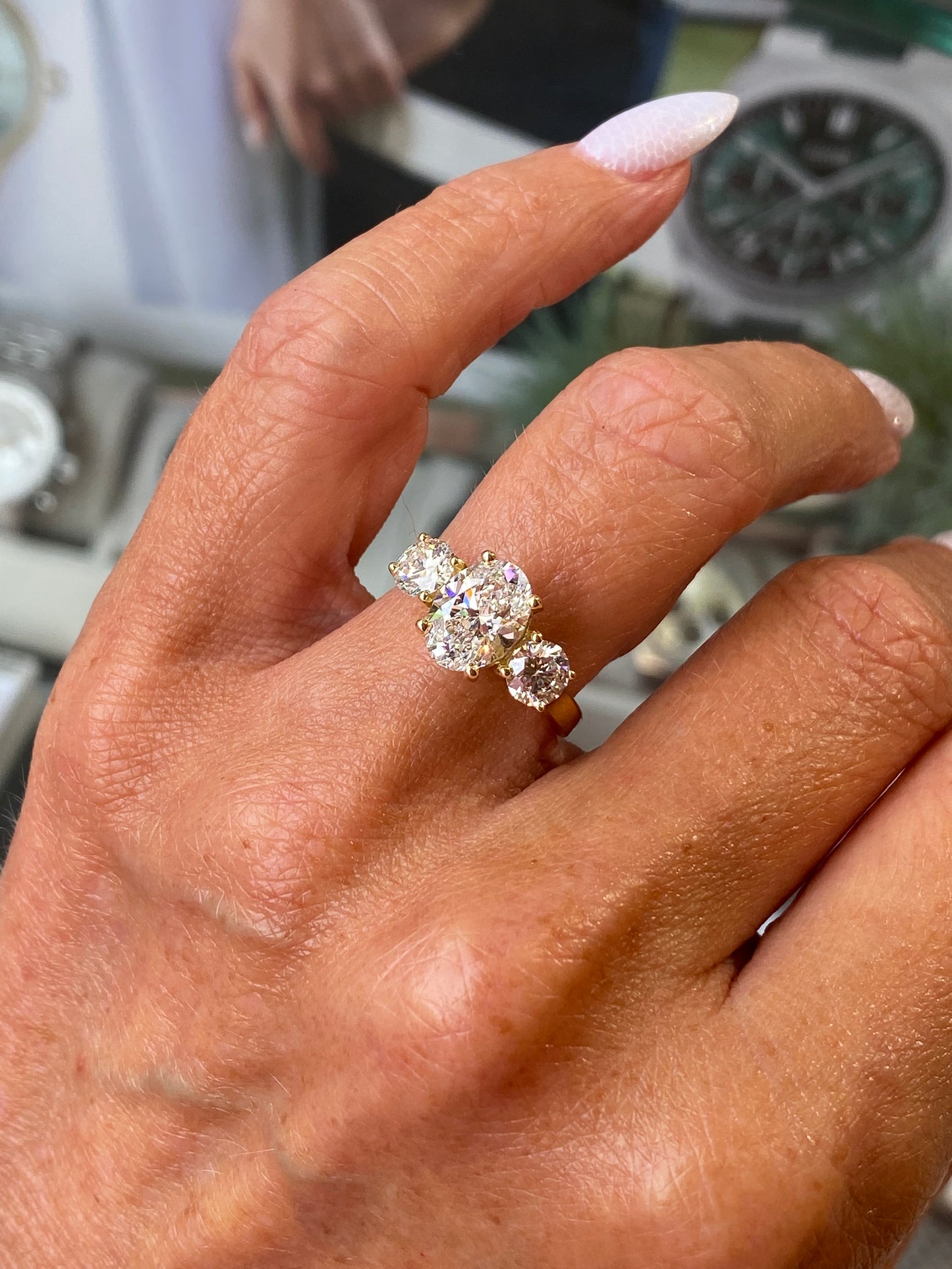 18ct All Gold Trilogy Engagement Ring | Certificated Oval Lab - John Ross Jewellers