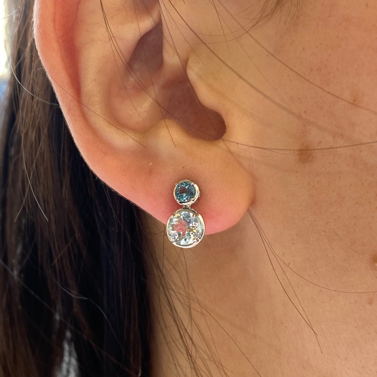 Silver Sky Blue Topaz & London Blue Topaz Drop Earrings