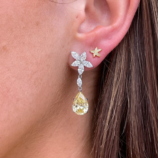 Silver Star & Pear CZ Drop Earrings | Lemon