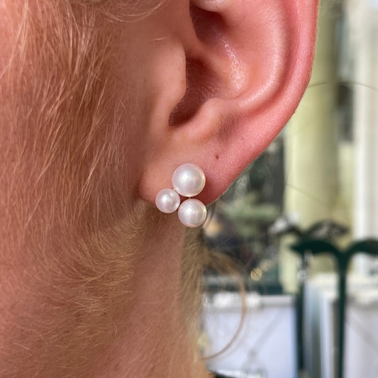 18ct Gold Triple Akoya Pearl Stud Earrings